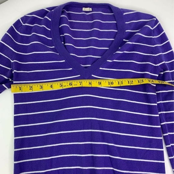 J.Crew Pullover Sweater Purple Striped V Neck Sz S - Picture 5 of 6